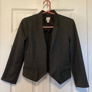 Lauren Conrad Sz 8 open front dress jacket cropped 3/4 sleeve heather gray
